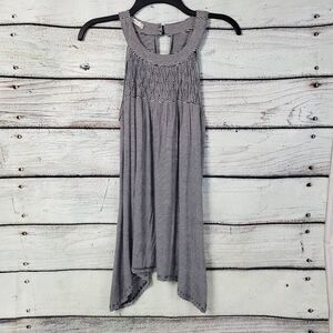 Maurices Black White Striped High Neck Sleeveless Tunic Top Size M Smocked Stret